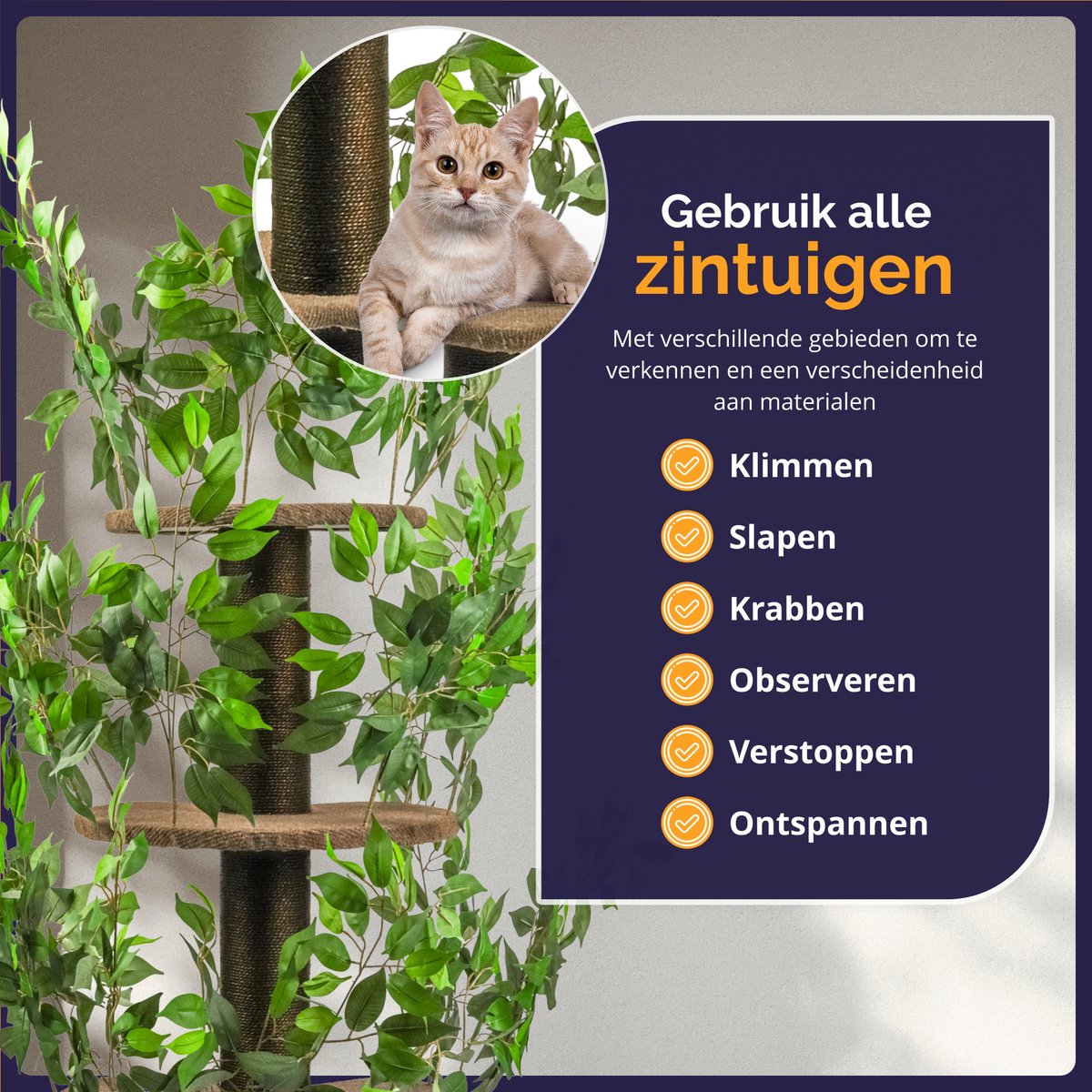 Kattenboom met bladeren 165x60x60