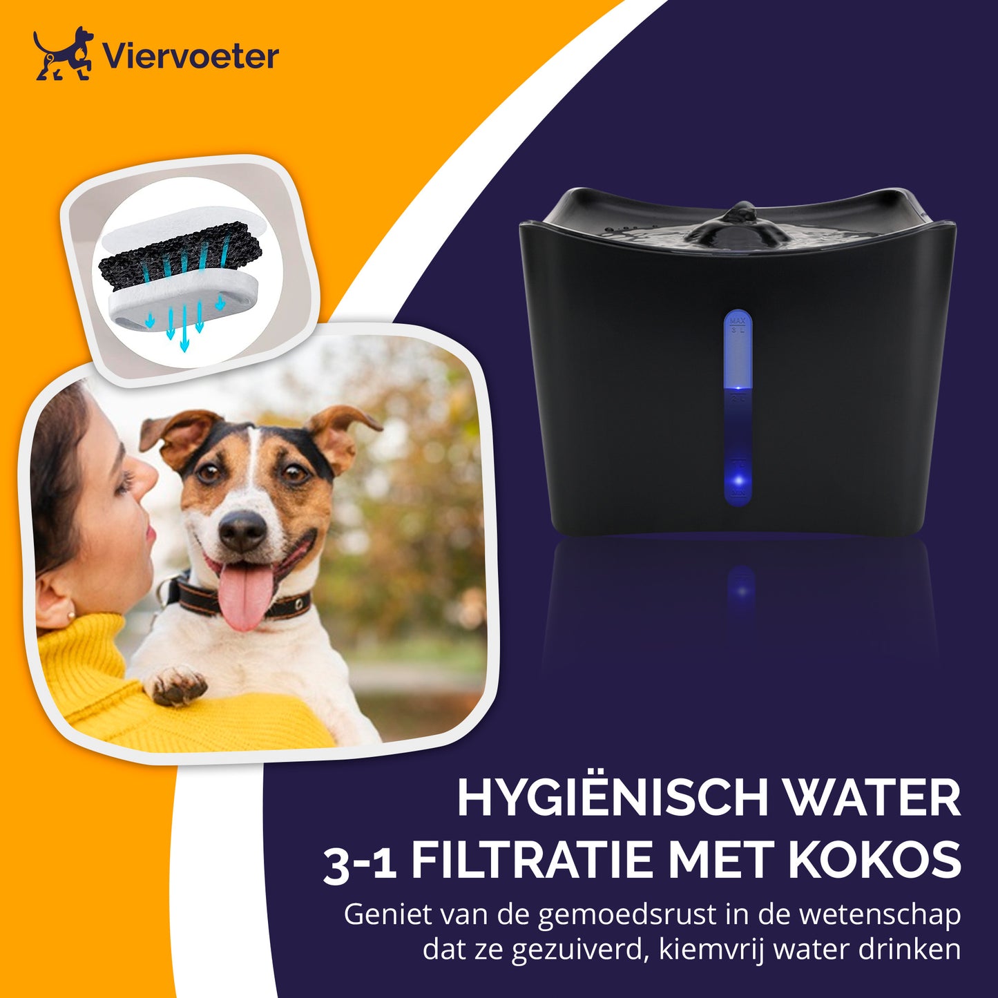 Viervoeter Drinkfontein - Kattenfontein Drinkbak Automatisch Stromend Water - 3 Liter