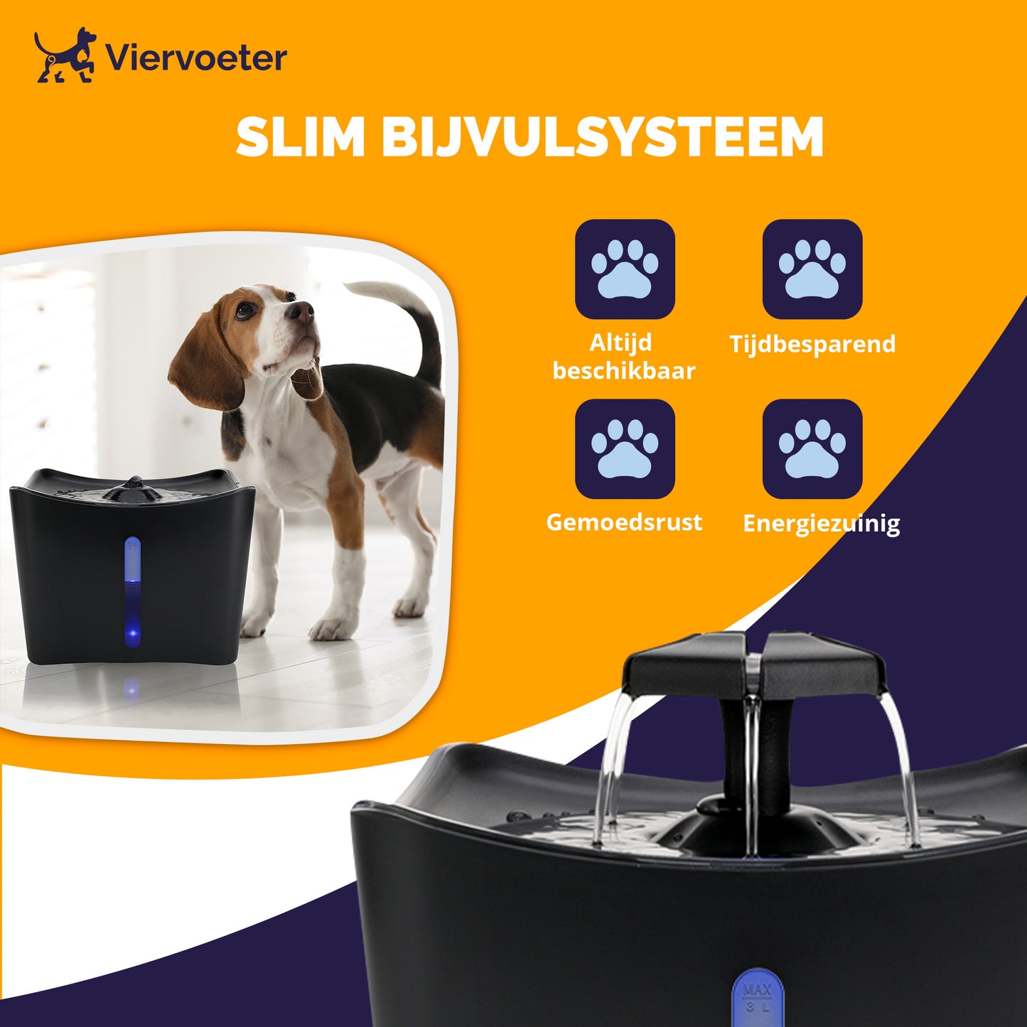 Viervoeter Drinkfontein - Kattenfontein Drinkbak Automatisch Stromend Water - 3 Liter