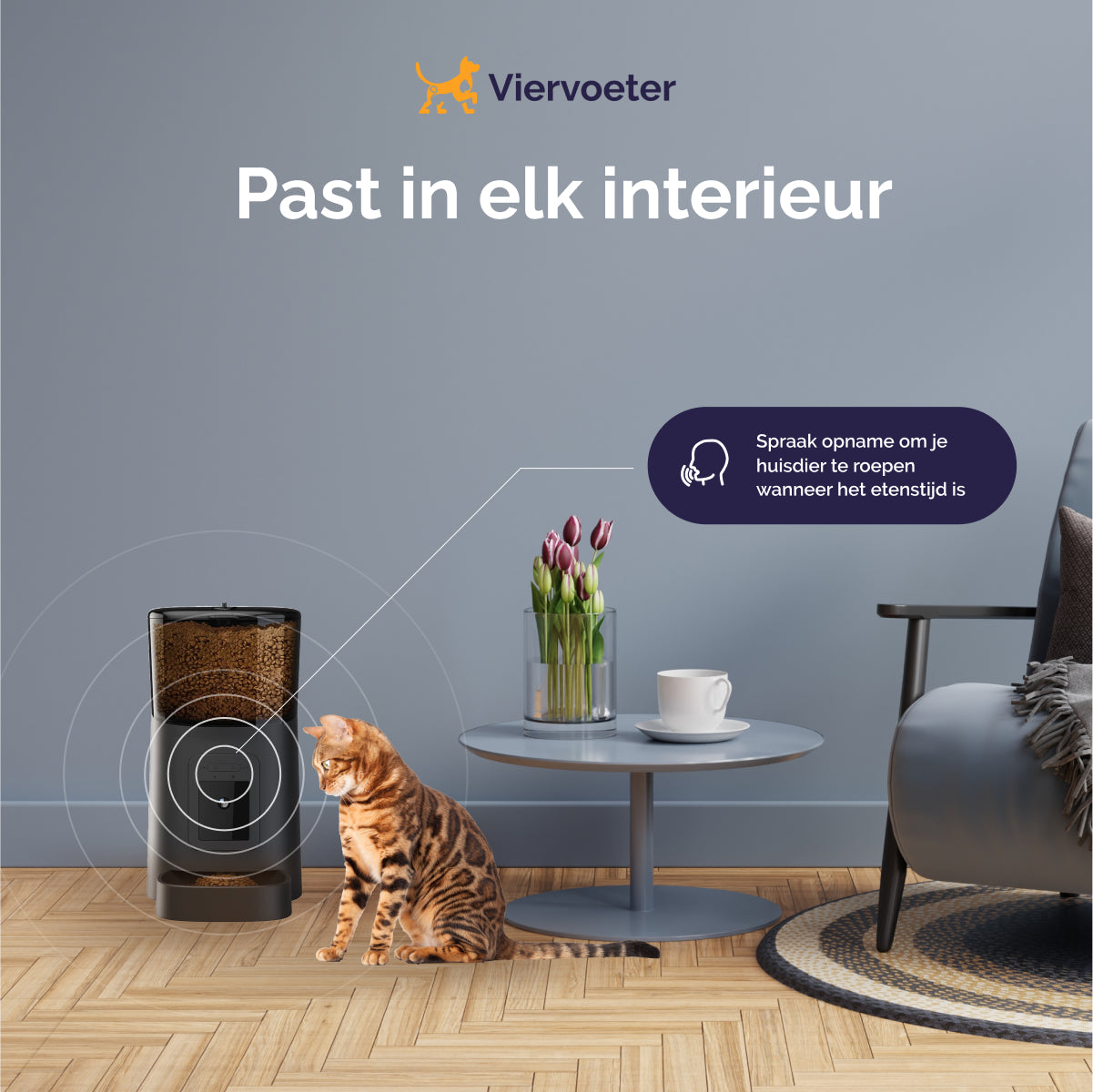 Viervoeter Voerautomaat - Camera en Audio - Automatische Voerbak Kat of Hond - Voerautomaat Kat - Zwart