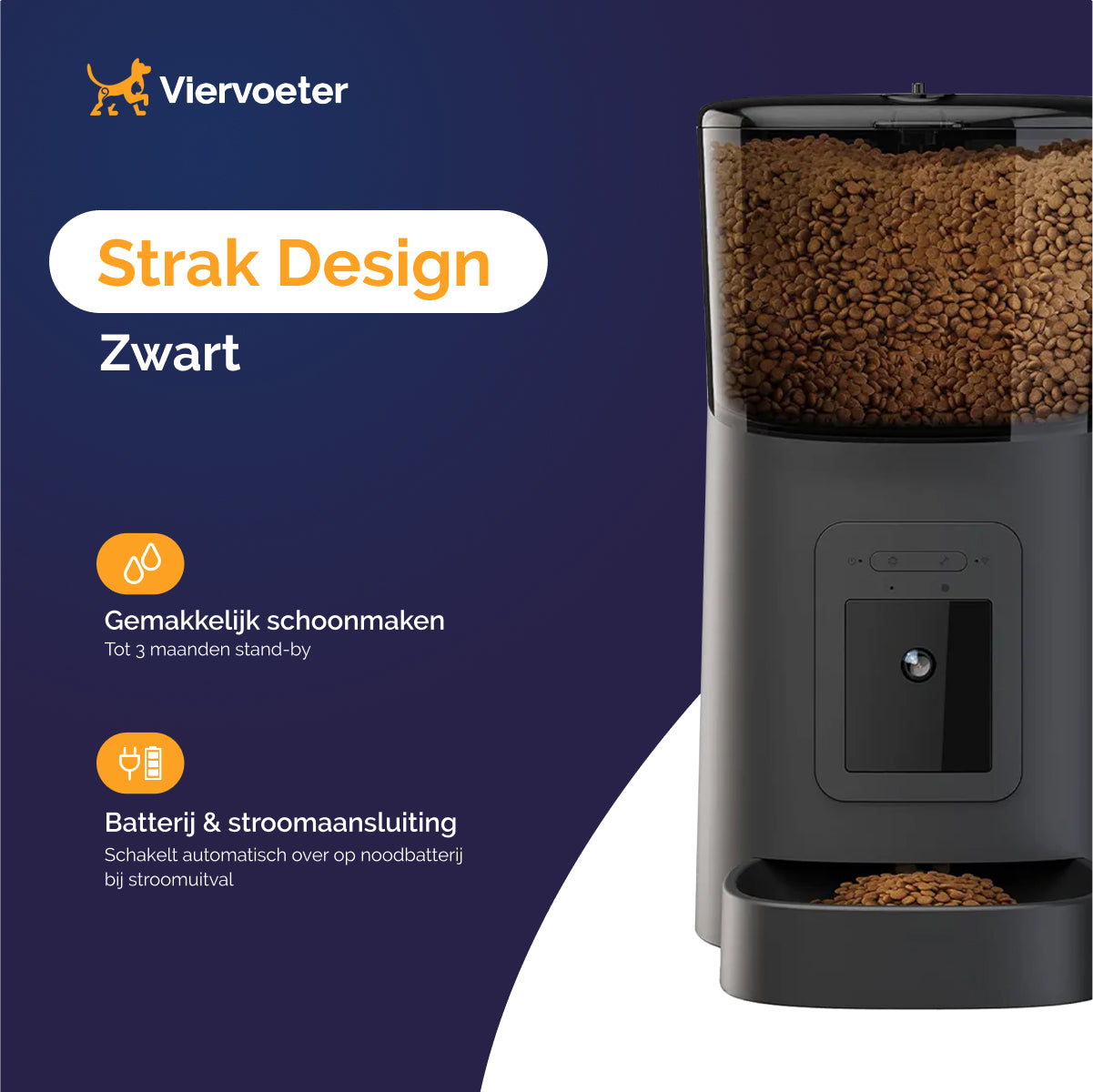 Viervoeter Voerautomaat - Camera en Audio - Automatische Voerbak Kat of Hond - Voerautomaat Kat - Zwart