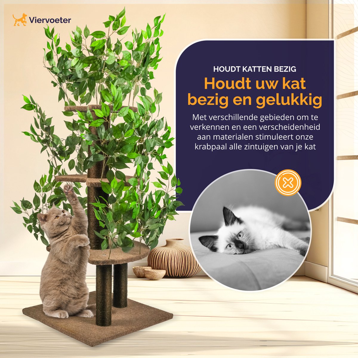 Kattenboom met bladeren 165x60x60