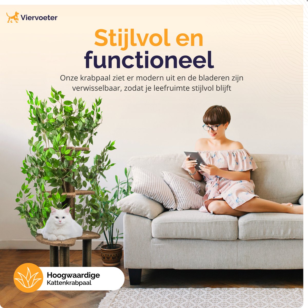 Kattenboom met bladeren 165x60x60