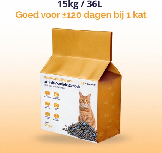 Viervoeter tofu kattenbakvulling met actieve kool 15kg #kleur-actieve-kool