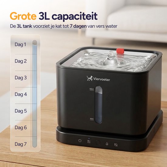 Viervoeter Draadloze Drinkfontein RVS - aanzicht 2
