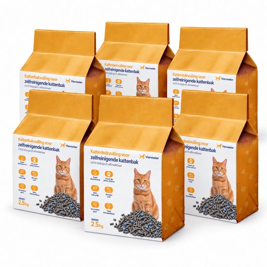 Viervoeter tofu kattenbakvulling met actieve kool 15kg