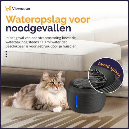 Ronde Waterfontein voor Katten en Honden - 2,5L - geruisloos - Incl. filter - Zwart